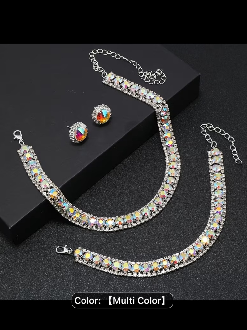 AB Crystal Necklace, Bracelet & Stud Earring Set